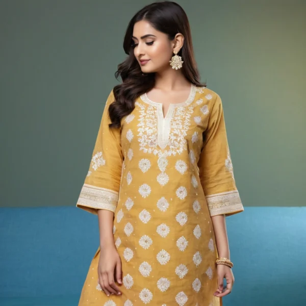 Yellow Lucknawi Chikankari Long Kurta
