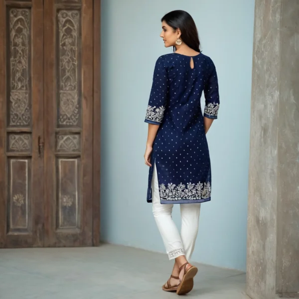 Navy Blue and White Chikankari Cotton Kurta