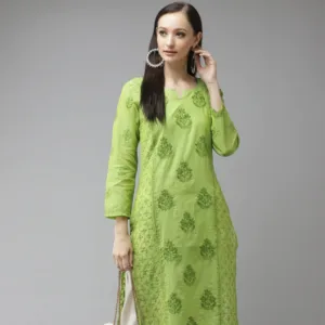 hand-embroidered-green-chanderi-lucknowi-chikankari-straight-kurta