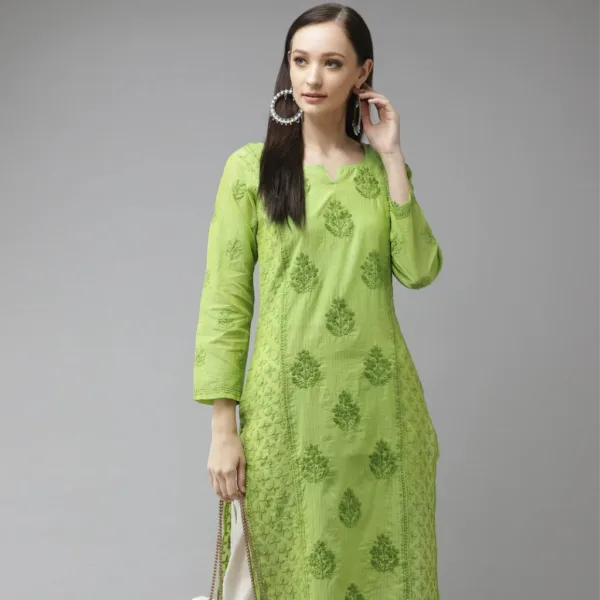 hand-embroidered-green-chanderi-lucknowi-chikankari-straight-kurta
