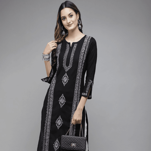 Elegant and timeless, this Black Cotton Chikankari Kurta is hand-embroidered with love and precision, offering a comfortable fit and sophisticated charm for any day.