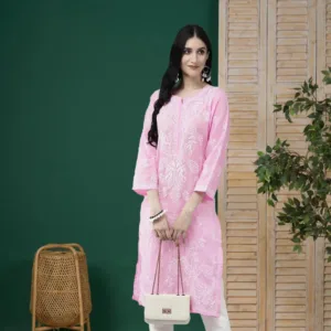 Soft and breathable, this Light Pink Cotton Straight Kurta features detailed hand embroidery on the front and subtle motifs on the back and sleeves — a graceful addition to your ethnic wardrobe.