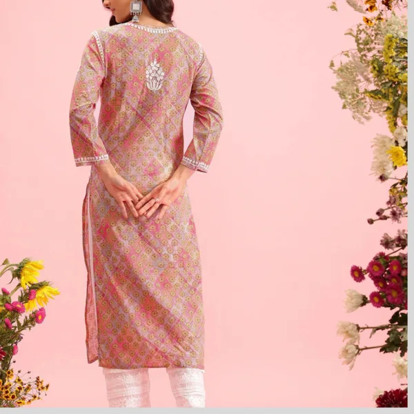 The Gulnaar Chikankari Kurta pairs a charming pink print with intricate hand embroidery on breezy mulmul cotton—designed for comfort, crafted for admiration.
