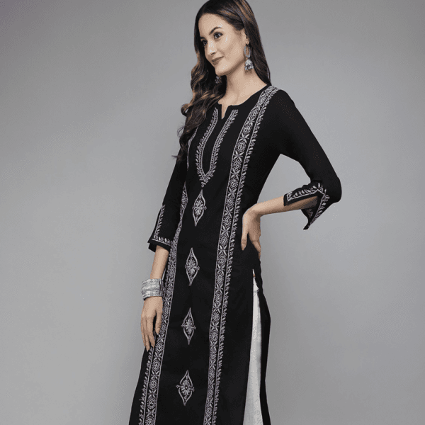Elegant and timeless, this Black Cotton Chikankari Kurta is hand-embroidered with love and precision, offering a comfortable fit and sophisticated charm for any day.