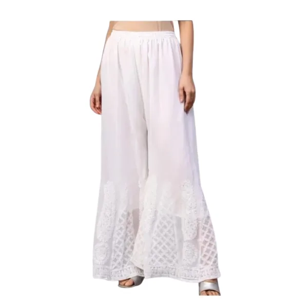 Georgette Gota Plazo, White Lucknawi Chikankari Pants