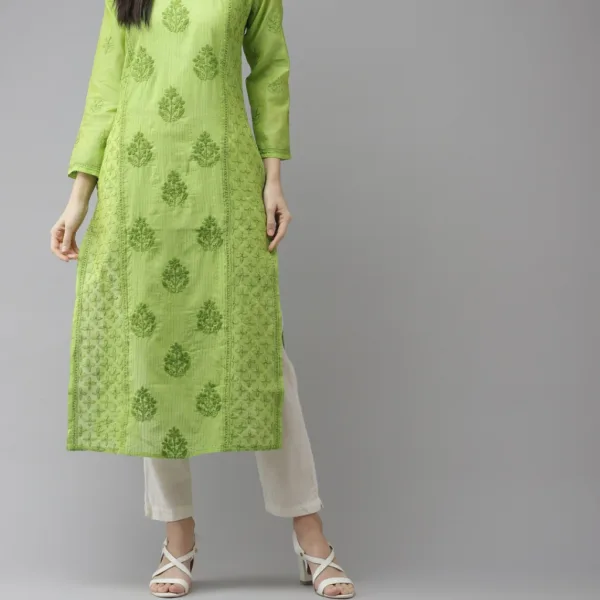 hand-embroidered-green-chanderi-lucknowi-chikankari-straight-kurta