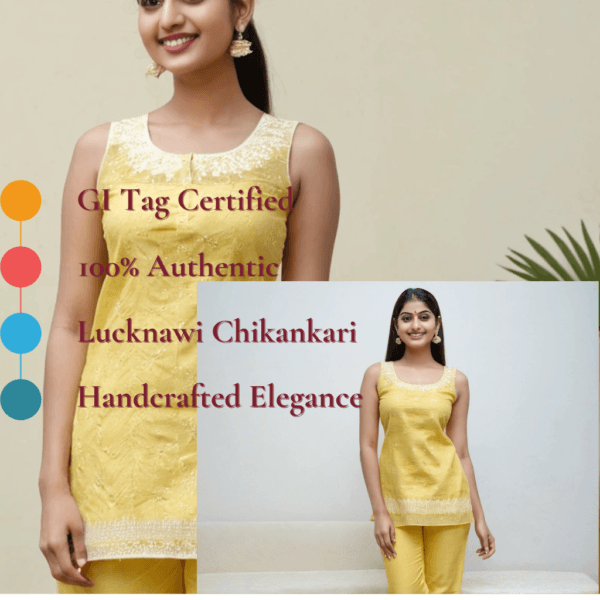 "This Nature Green Sleeveless Lucknawi Chikankari Kurti is a finely handcrafted cotton piece with exquisite embroidery, designed for both comfort and elegance. Its breezy sleeveless silhouette makes it a perfect addition to your summer wardrobe. Note: Due to the handmade nature of this piece, color and size variations are limited."