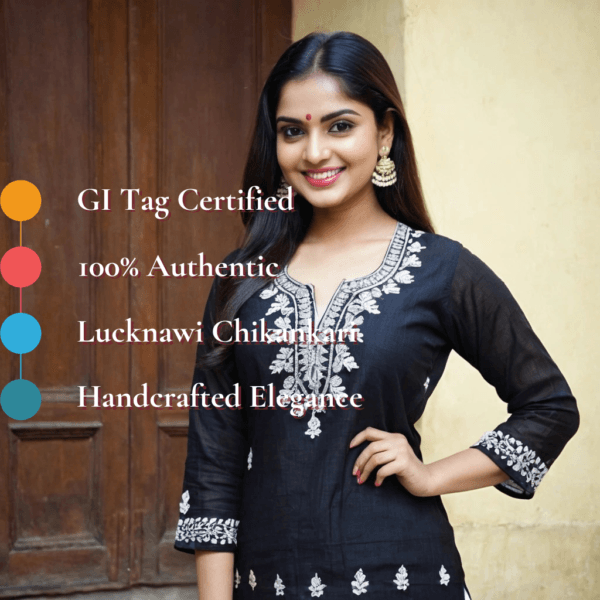 Black Cotton Side Bale Lucknawi Chikankari Kurti