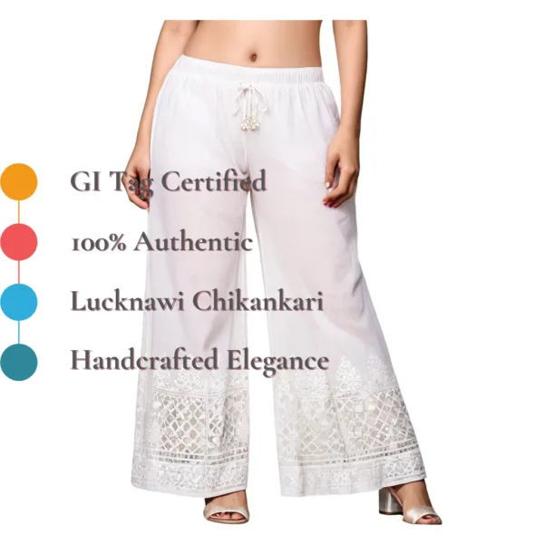 Georgette Gota Plazo, White Lucknawi Chikankari Pants