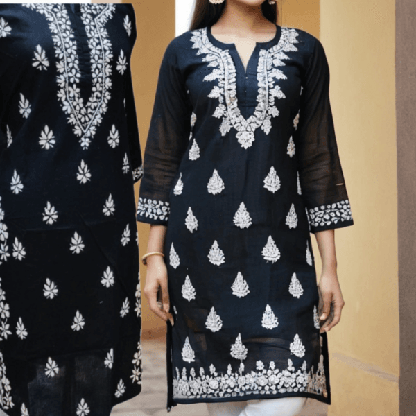Black Cotton Side Bale Lucknawi Chikankari Kurti